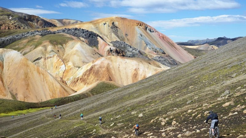 Cycling in Landmannalaugar the highlands of Iceland