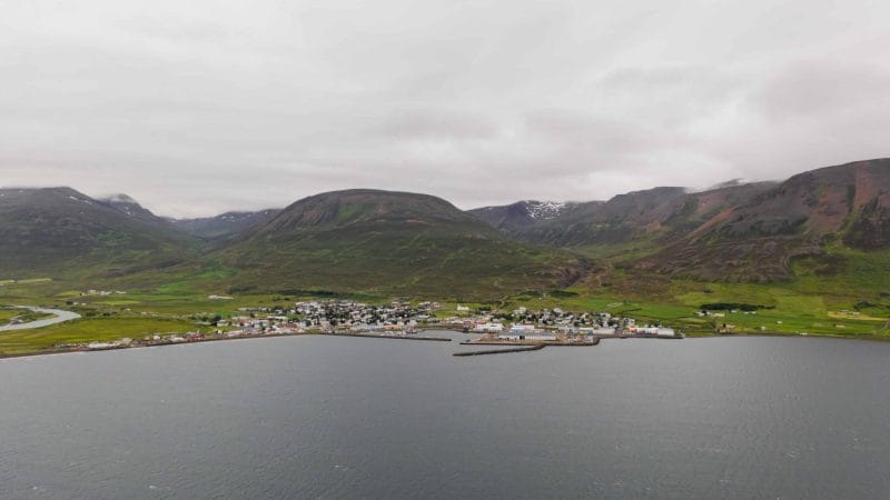 Dalvík village in north Iceland seen from above