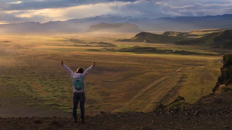 Hiking with a backpack in Iceland