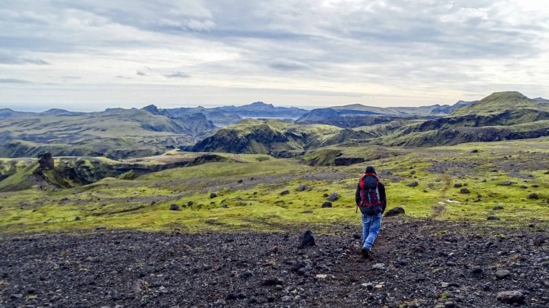 Hiking with a backpack in Iceland