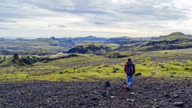 Hiking with a backpack in Iceland