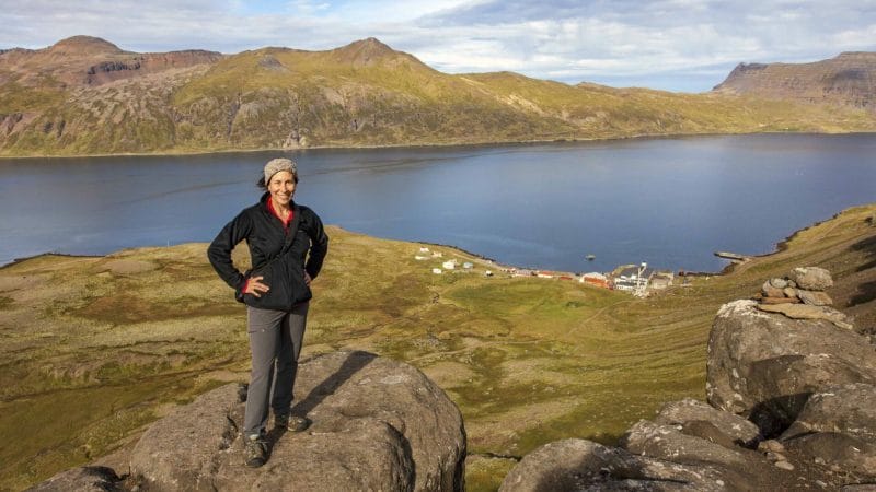 woman hiking in Djúpavík in Westfjords of Iceland