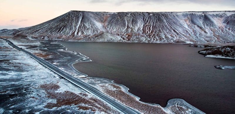 Drone flying in Iceland, Kleifarvatn Lake
