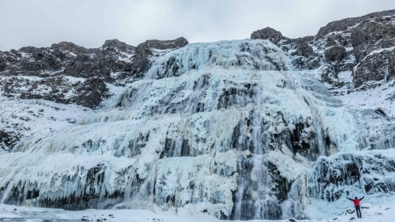 Dynjandi waterfall in the Westfjords during winter