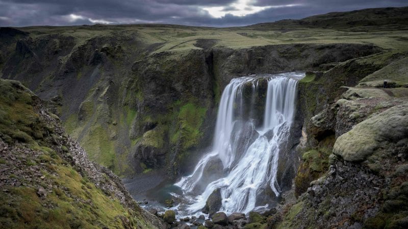 Fagrifoss waterfall in the highlands of Iceland
