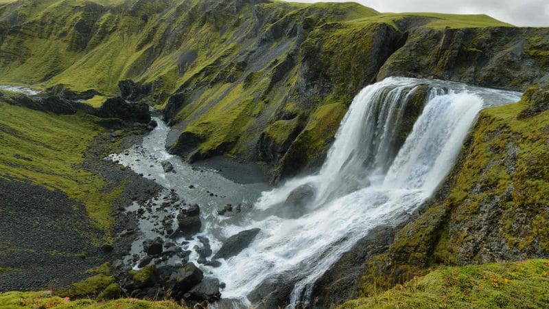 Fagrifoss waterfall in the highlands of Iceland