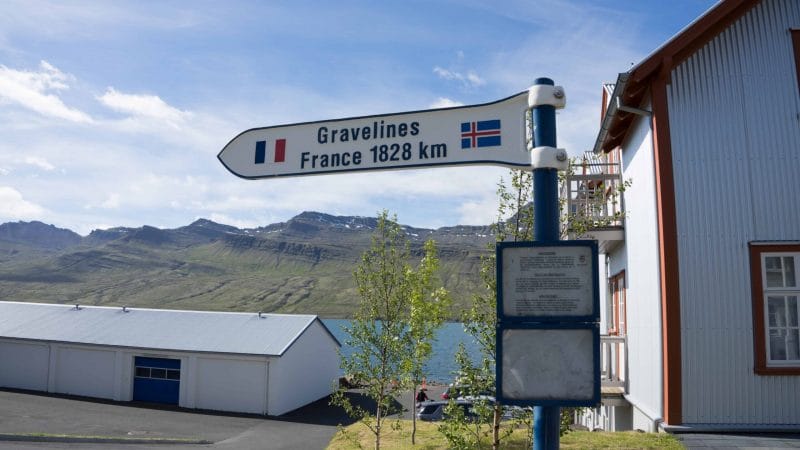 road signs in Fáskrúðsfjörður village in Eastfjords of Iceland
