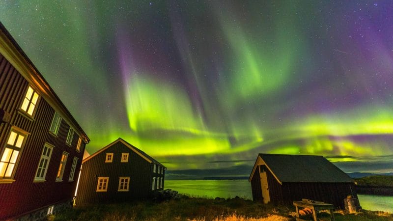 northern lights in Flatey Island in west Iceland