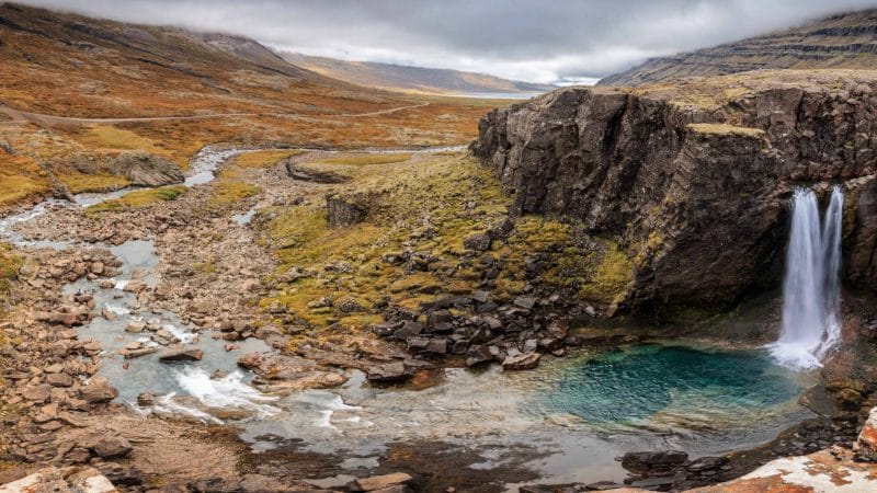 Folaldafoss waterfall in Öxi Djúpivogur village in East Iceland
