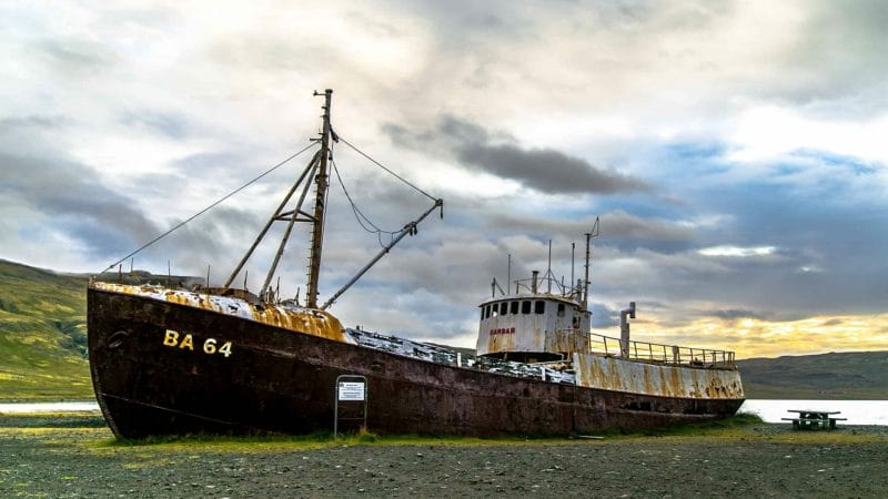 Garðar BA shipwreck in the Westfjords of Iceland