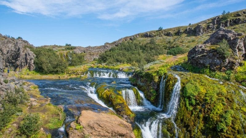 Gjafoss waterfall in Gjáin in Iceland, Golden Circle Highlands of Iceland