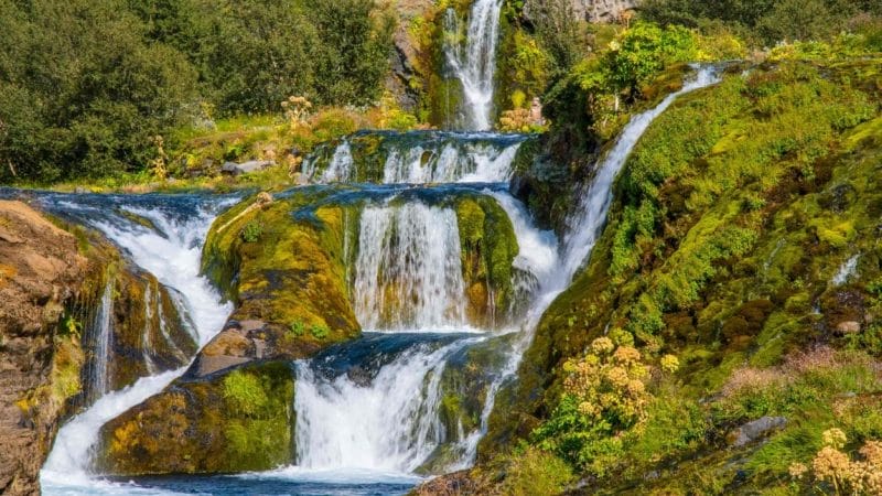 Gjafoss waterfall in Gjáin in Iceland, Golden Circle Highlands of Iceland