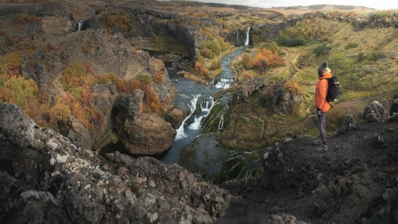 Gjafoss waterfall in Gjáin in Iceland, Golden Circle Highlands of Iceland