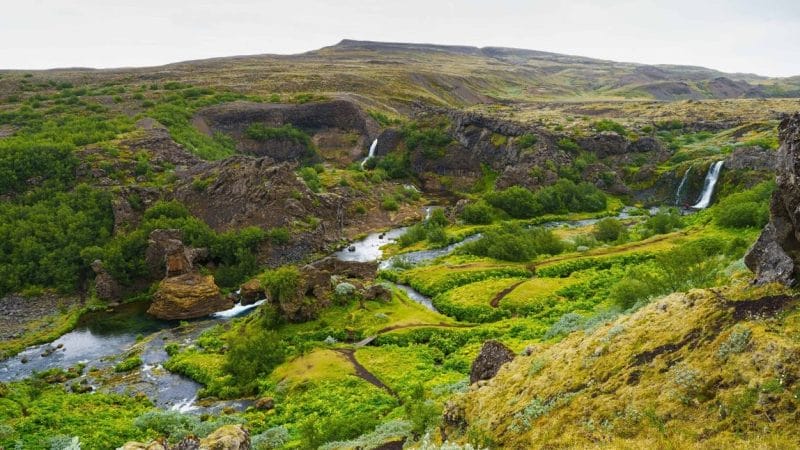 Gjafoss waterfall in Gjáin in Iceland, Golden Circle Highlands of Iceland