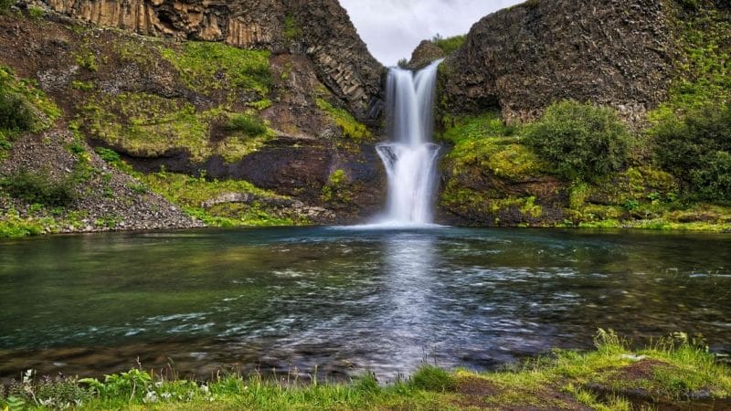 Gjafoss waterfall in Gjáin in Iceland, Golden Circle Highlands of Iceland