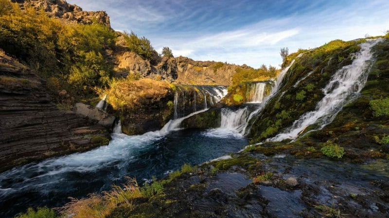 Gjafoss waterfall in Gjáin in Iceland, Golden Circle Highlands of Iceland