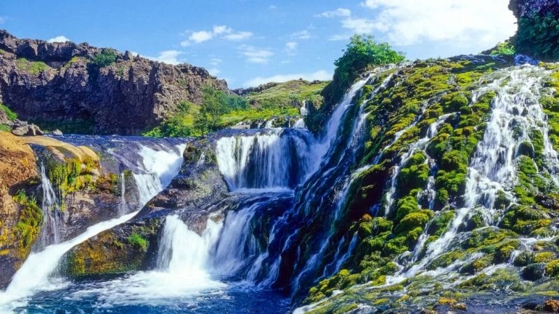 Gjafoss waterfall in Gjáin in Iceland, Golden Circle Highlands of Iceland