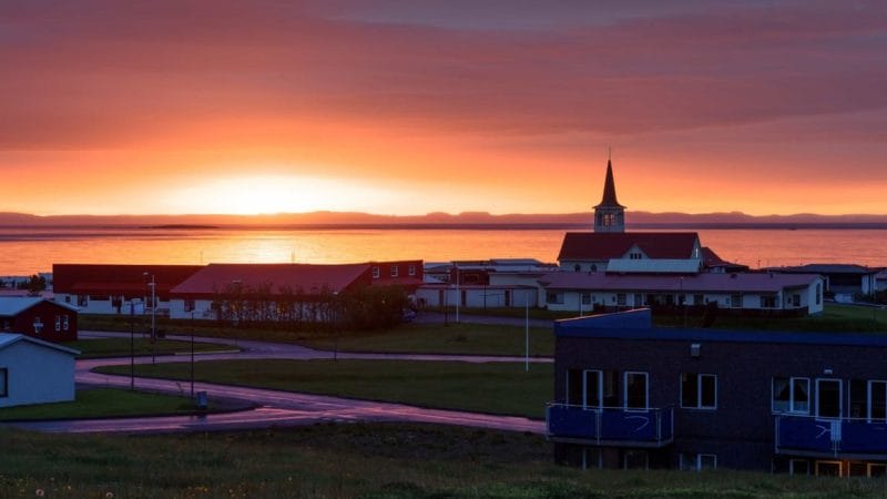 sunset at Grundarfjörður village in Snæfellsnes Peninsula