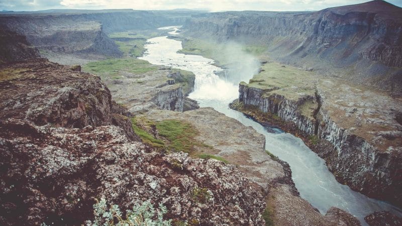 Hafragilsfoss waterfall in the diamond circle in north Iceland