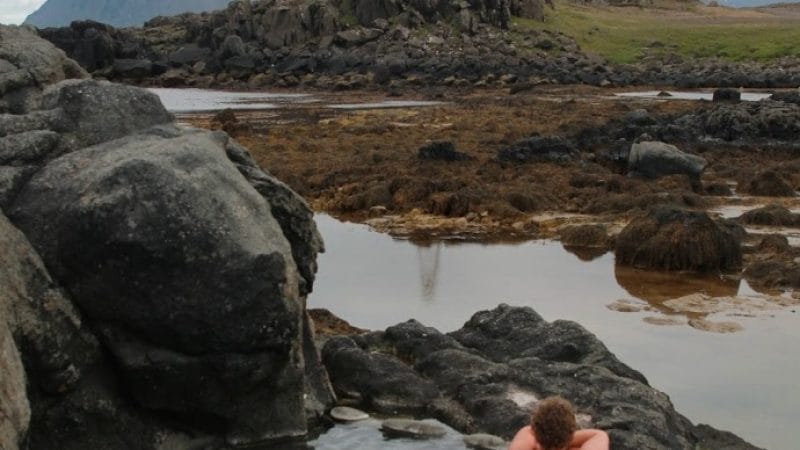 Iceland hot spring, Hakarlavogur hidden hot spring in the westfjords of Iceland