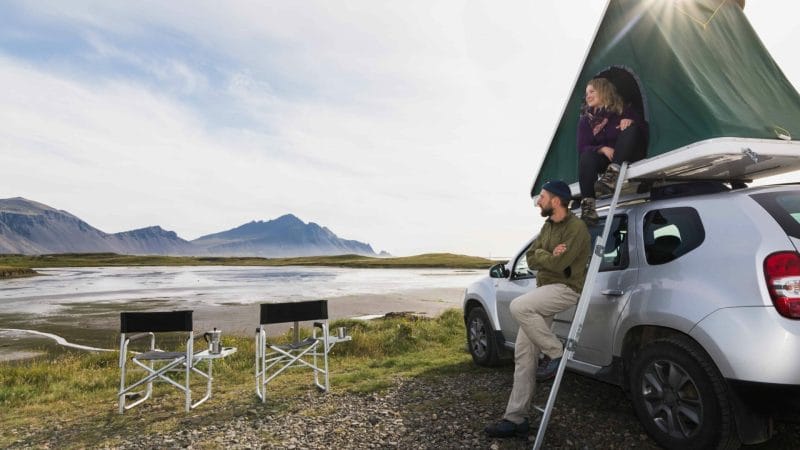 Honeymoon in Iceland, couple in a camper van