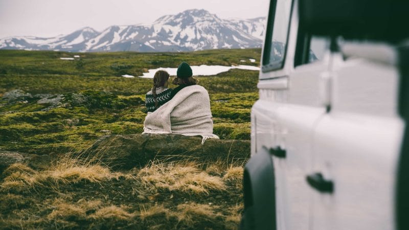 Honeymoon in Iceland, couple in a camper van