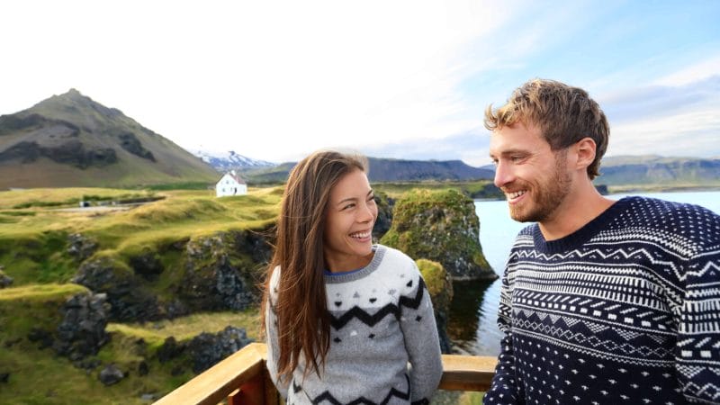 couple in Arnarstapi Snæfellsnes Peninsula, Honeymoon in Iceland
