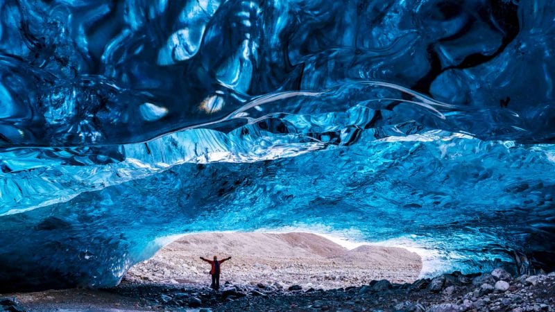 Blue Ice Cave in Iceland, natural blue crystal ice cave in Iceland