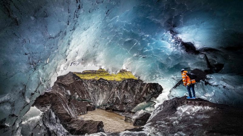 natural blue crystal ice cave in Iceland