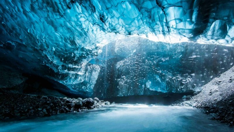 Blue Ice Cave in Iceland, natural blue crystal ice cave in Iceland