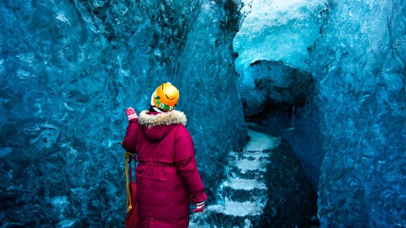 natural blue crystal ice cave in Iceland