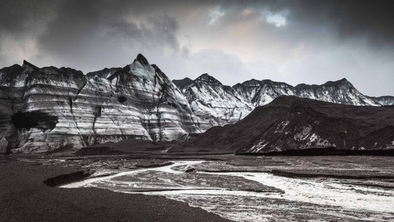 view over Kata Glacier and Volcano on the way to Katla Ice Cave