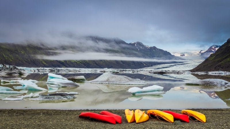 kayaks at Jokulsarlon glacier lagoon