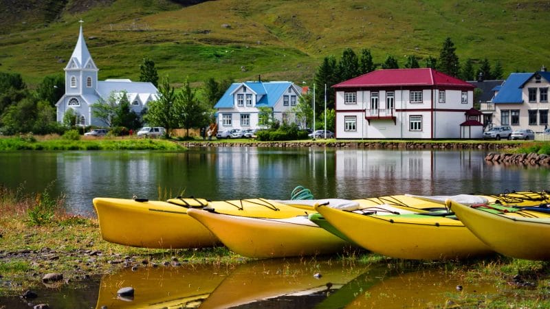 kayak in Seyðisfjordur in east Iceland