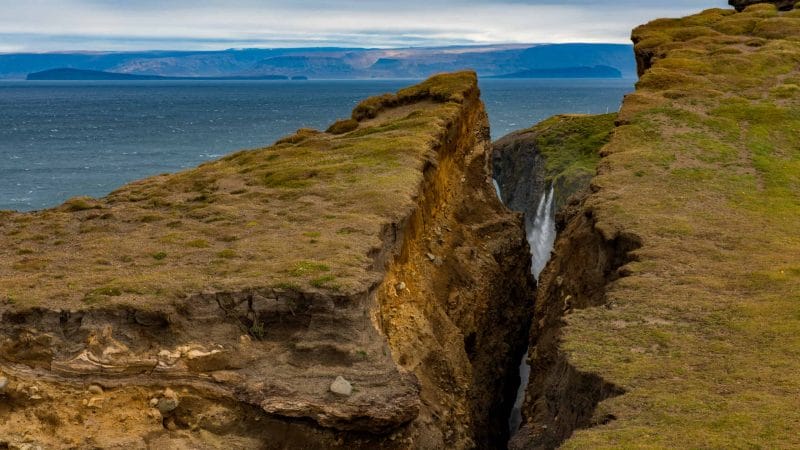 Ketubjörg cliffs and waterfall in north Iceland