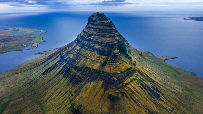 Kirkjufell mountain seen from above