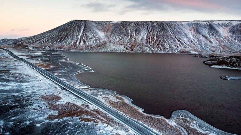winter at Kleifarvatn Lake in Reykjanes Peninsula Iceland