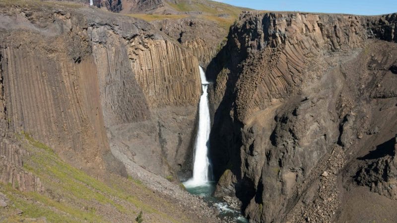 Litlanesfoss basalt column waterfall in East Iceland