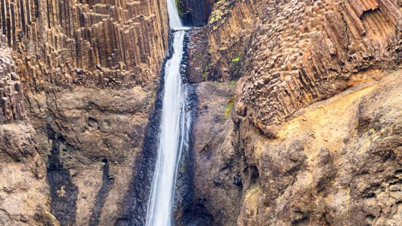 Litlanesfoss basalt column waterfall in East Iceland
