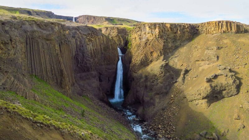 Litlanesfoss basalt column waterfall in East Iceland