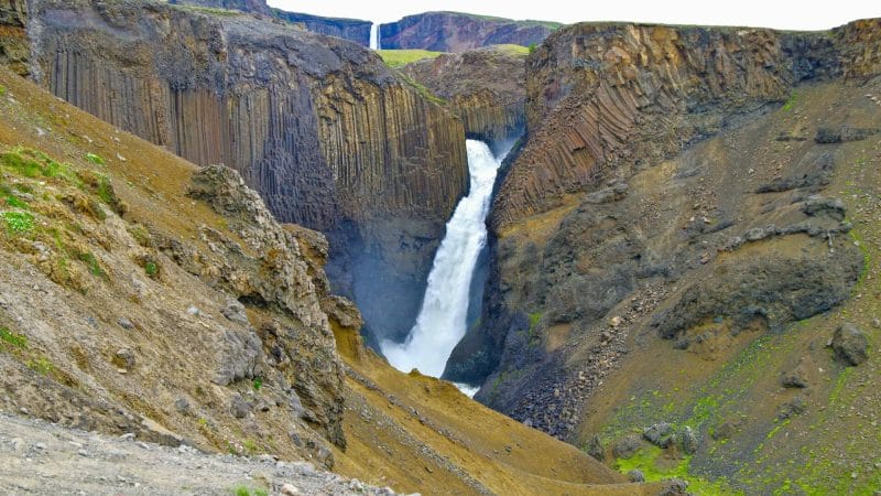 Litlanesfoss basalt column waterfall in East Iceland
