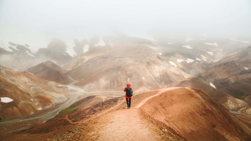 people hiking in Landmannalaugar the highlands of Iceland