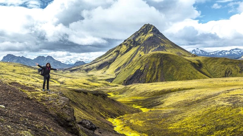 nature of Iceland, Highlands Iceland, people hiking in Landmannalaugar the highlands of Iceland