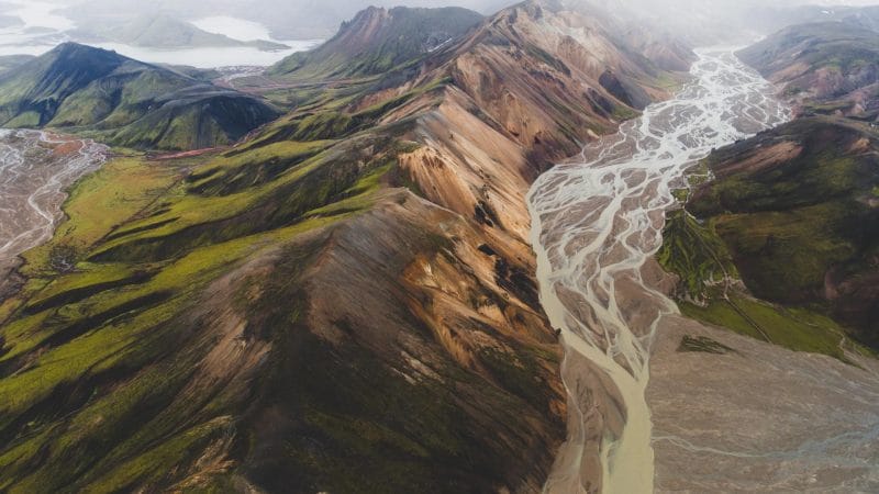 View over the colorful mountains in Landmannalaugar in the highlands of Iceland