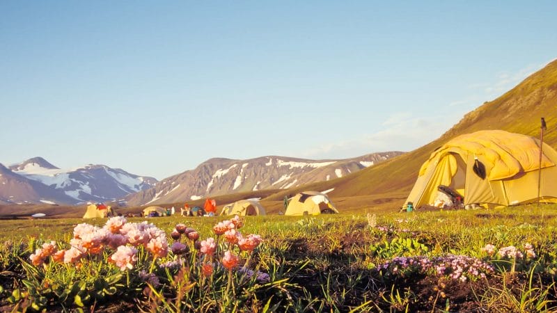 camping at Laugavegur hiking trail in the highlands of Iceland