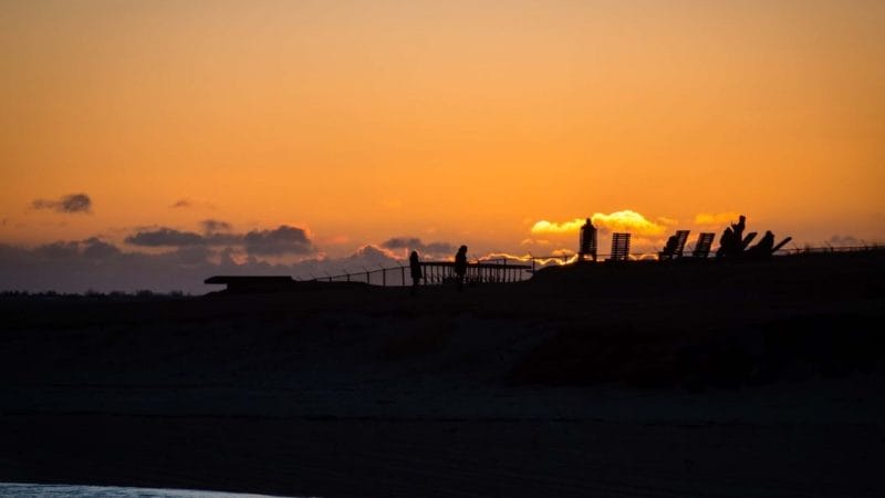 sunset at Nautholsvik geothermal beach in Reykjavik