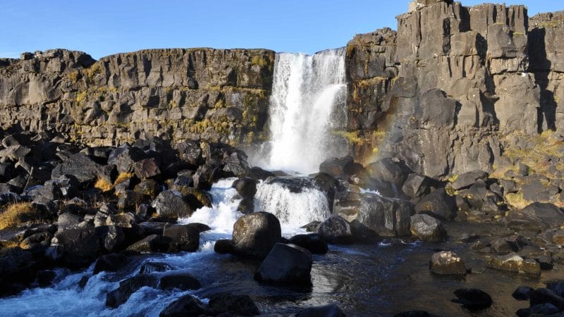 Öxarárfoss waterfall in Thingvellir National Park in the Golden Circle