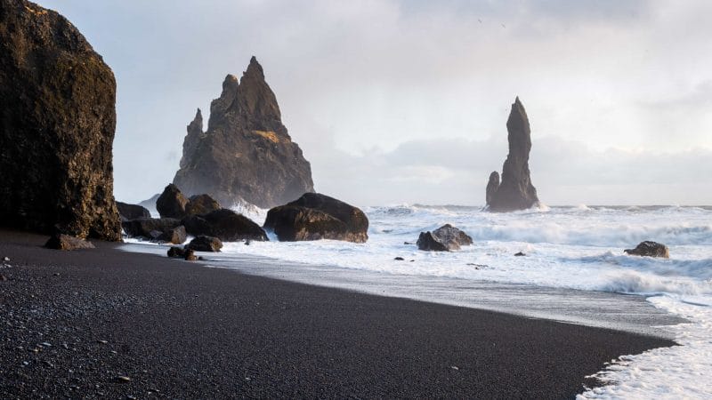Reynisdrangar on Reynisfjara black sand beach in south Iceland Tours Guide