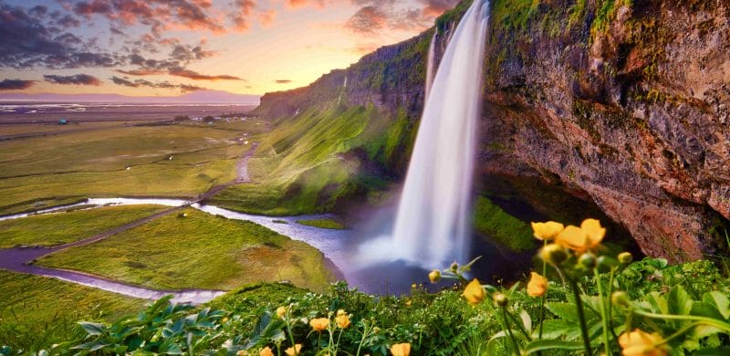 South Coast Iceland, Seljalandsfoss waterfall on the south coast of Iceland