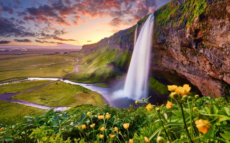 Seljalandsfoss waterfall on the south coast of Iceland